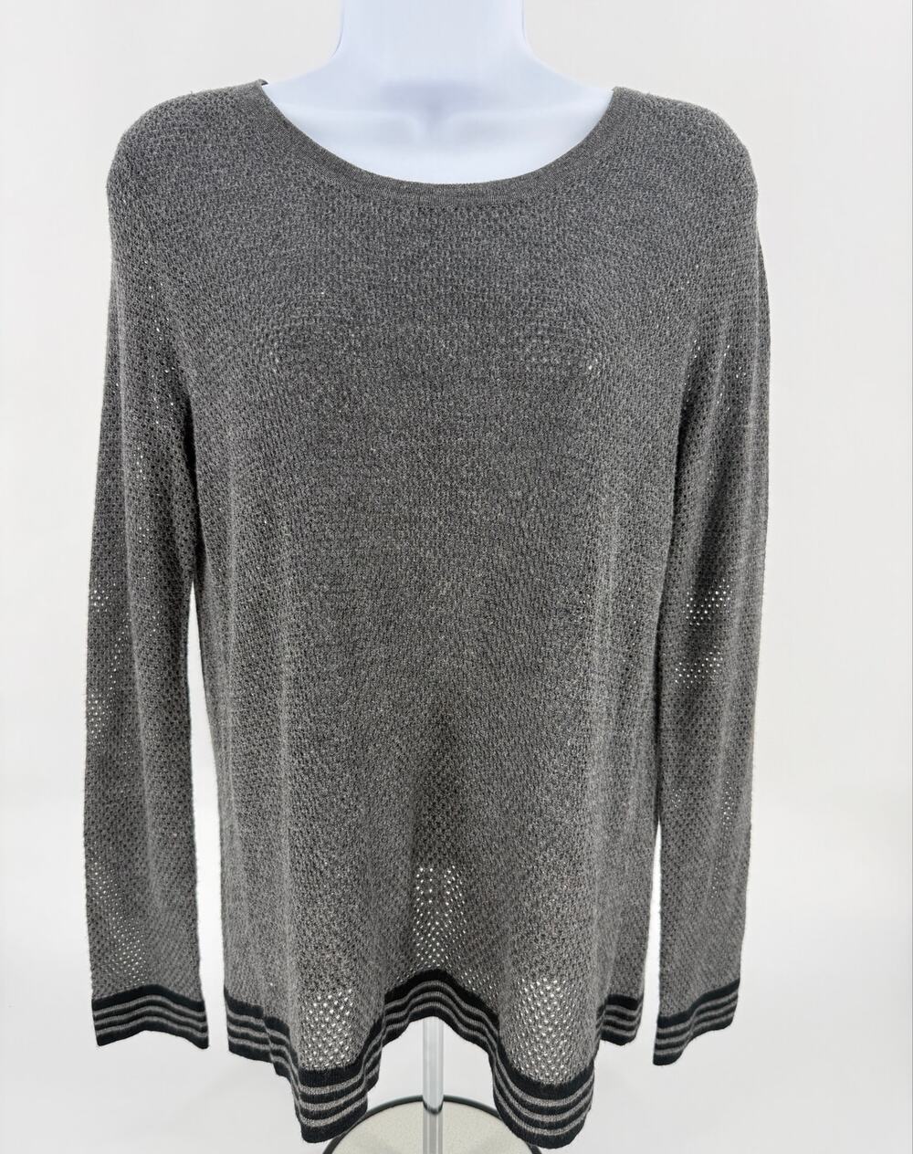Rag & Bone Jean Sweater Womens S Gray Open Knit Split Back Striped Pullover